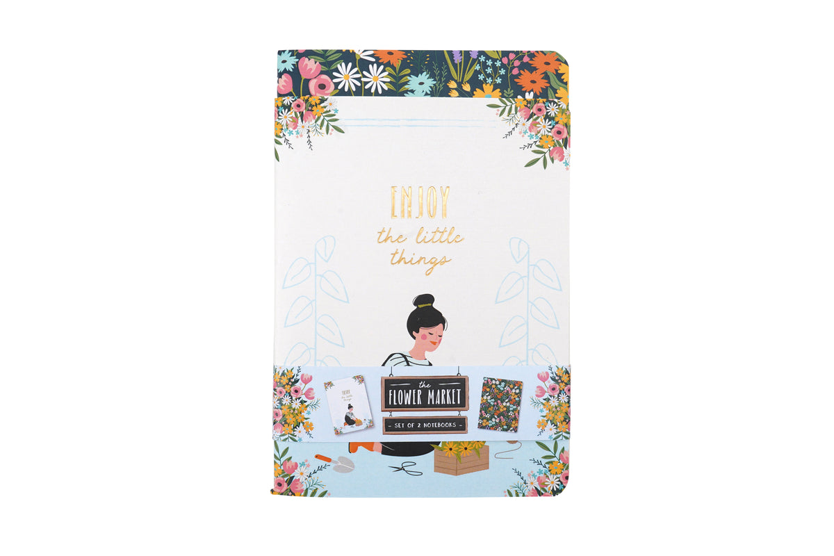 Twin pack of notebooks - enjoy the little things & floral pattern