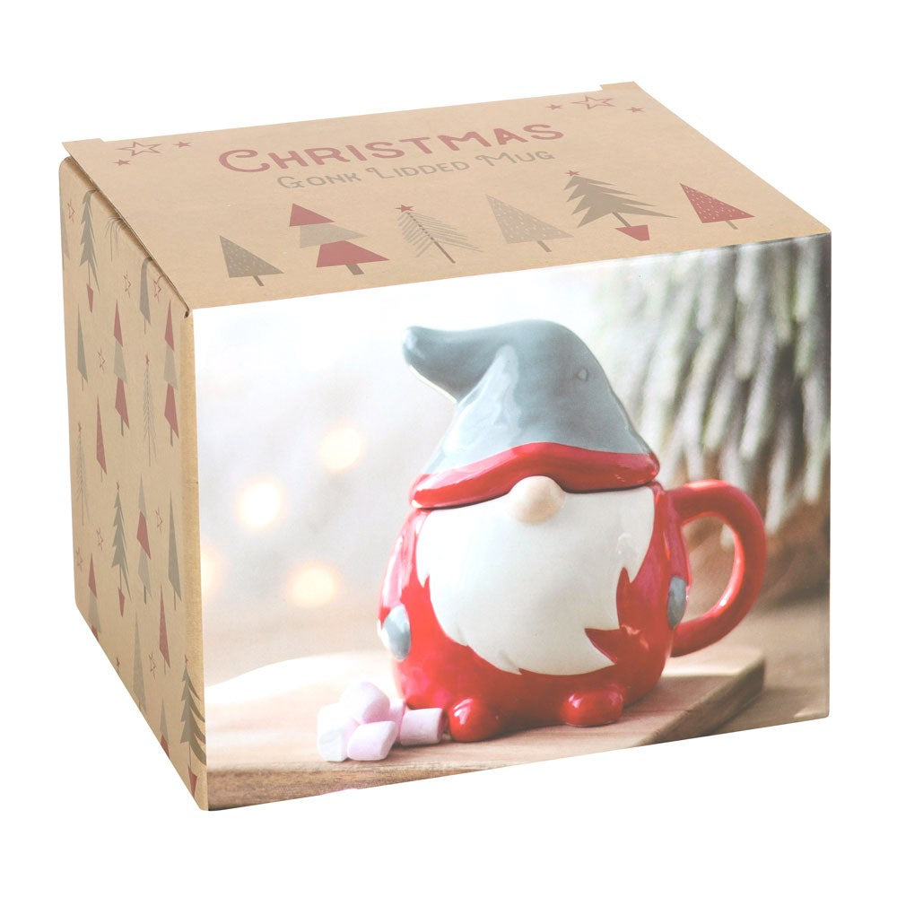 Red and grey gonk lidded Christmas mug