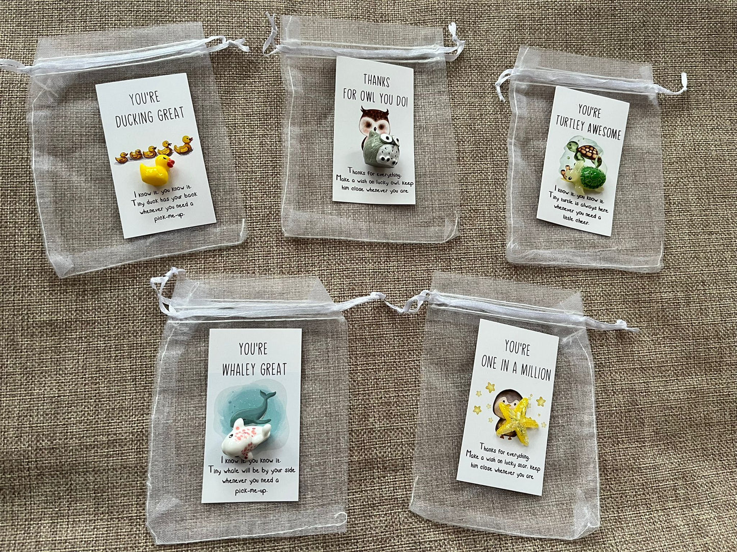 Set of 5 motivational resin animal tokens
