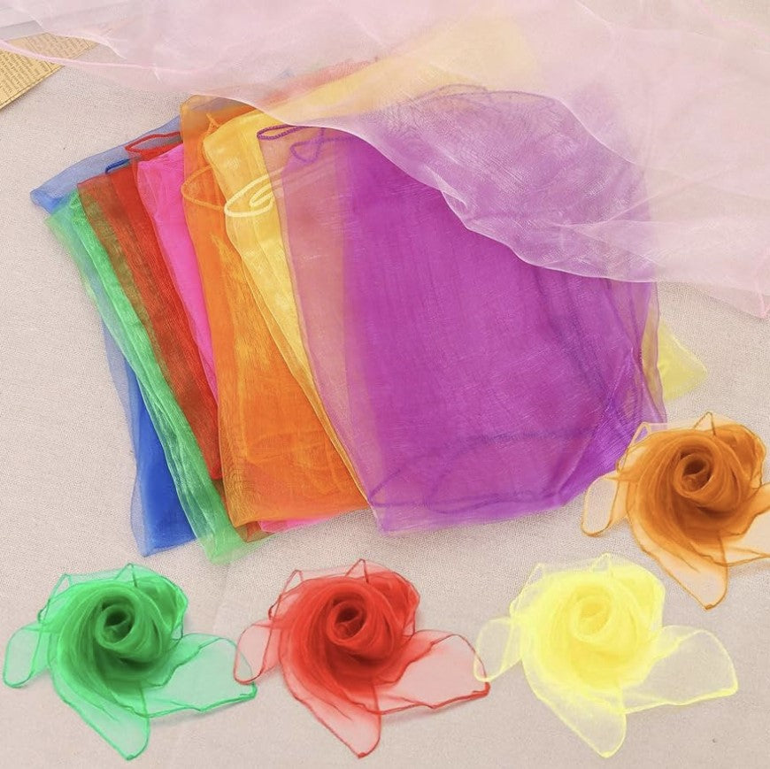 Set of 8 pieces of different colour voile for displays