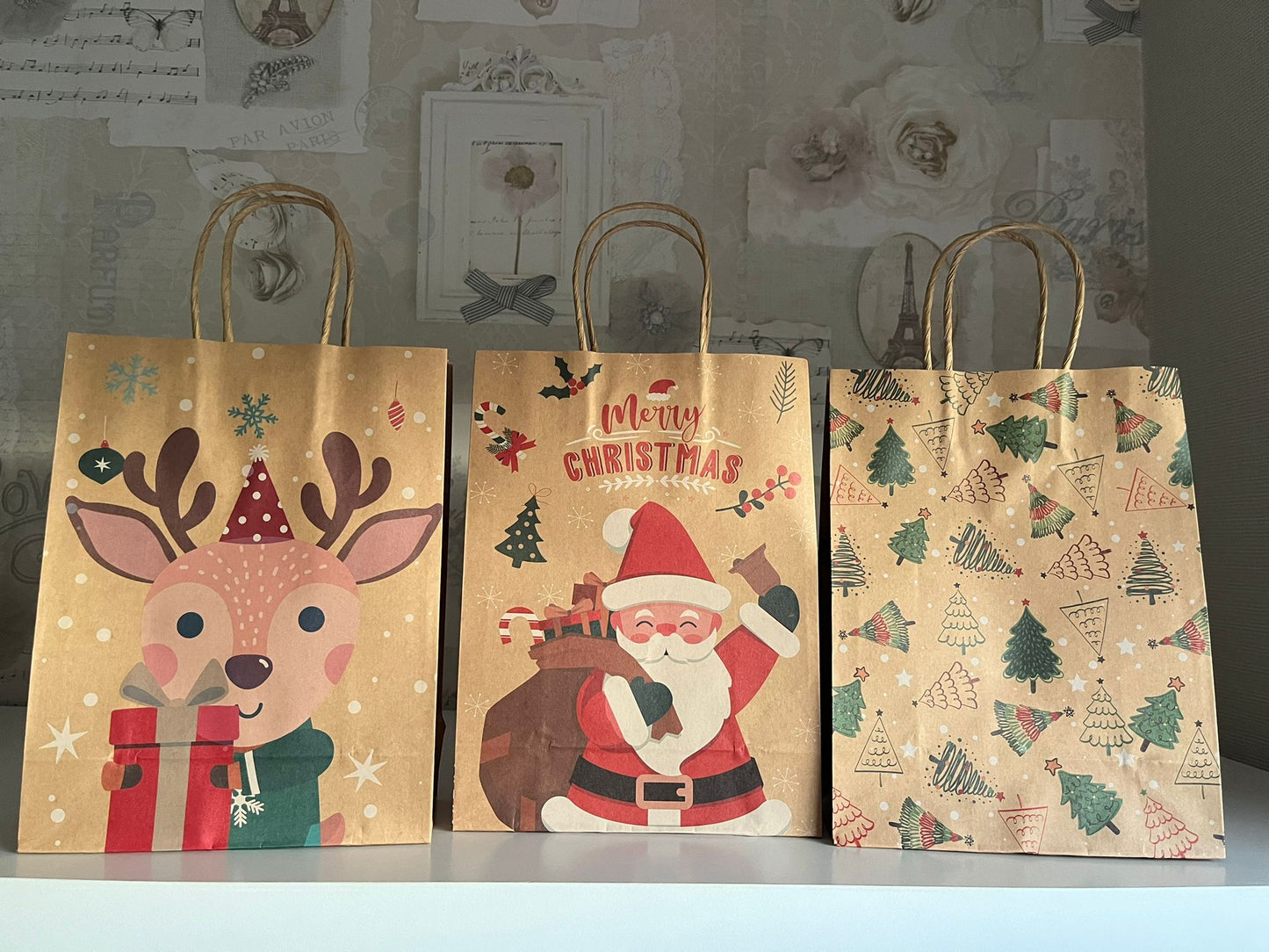 Christmas paper bags - 6 designs - set of 12