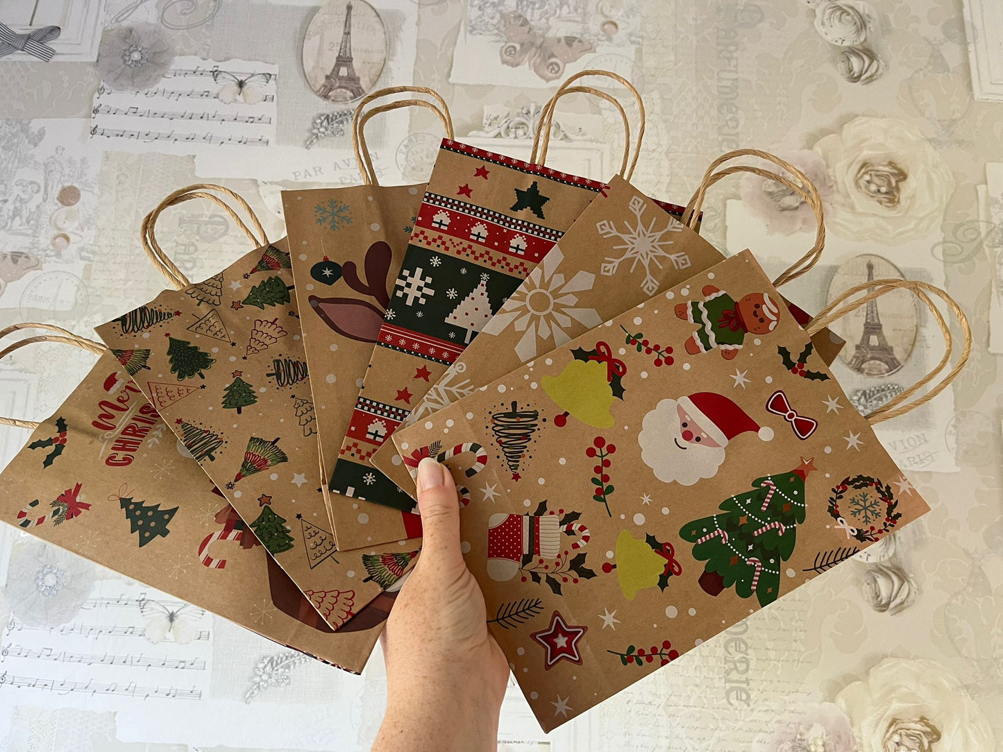 Christmas paper bags - 6 designs - set of 12