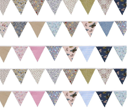 Vintage style fabric bunting 22ft - blue
