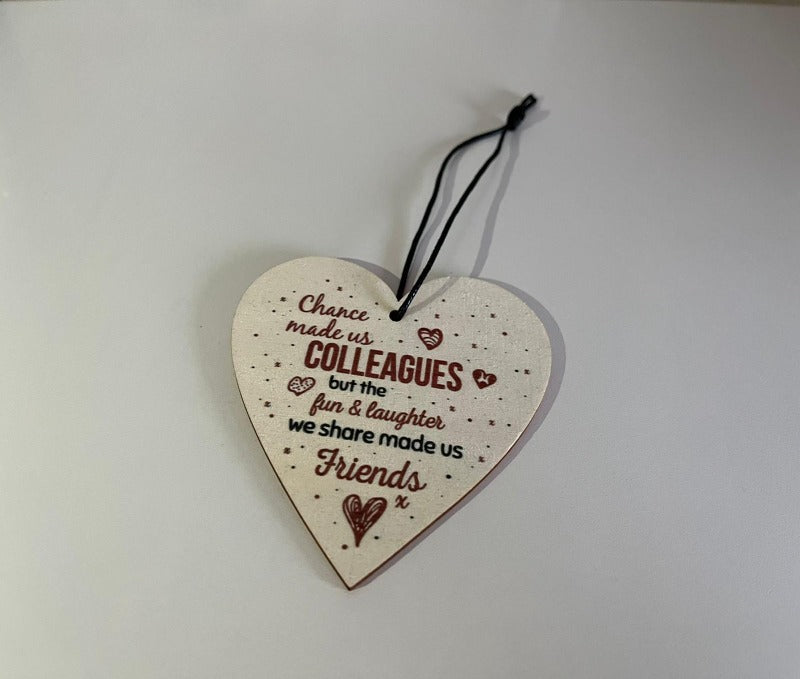 Heart shaped colleagues hanging wooden sign