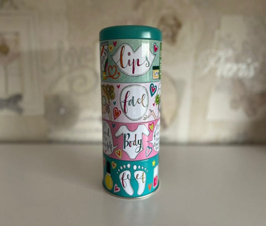 Stackable pamper tins by Rachel Ellen