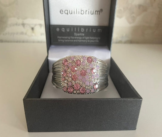 Equilibrium silver plated cuff bangle with pink gemstones