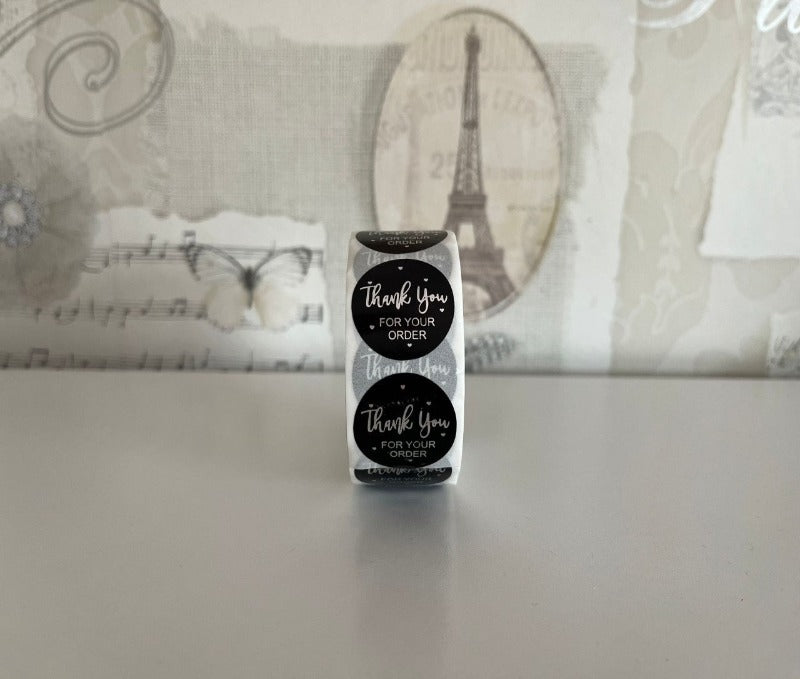 Thank you stickers - black & silver