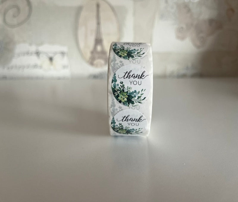 Thank you stickers - green leaf
