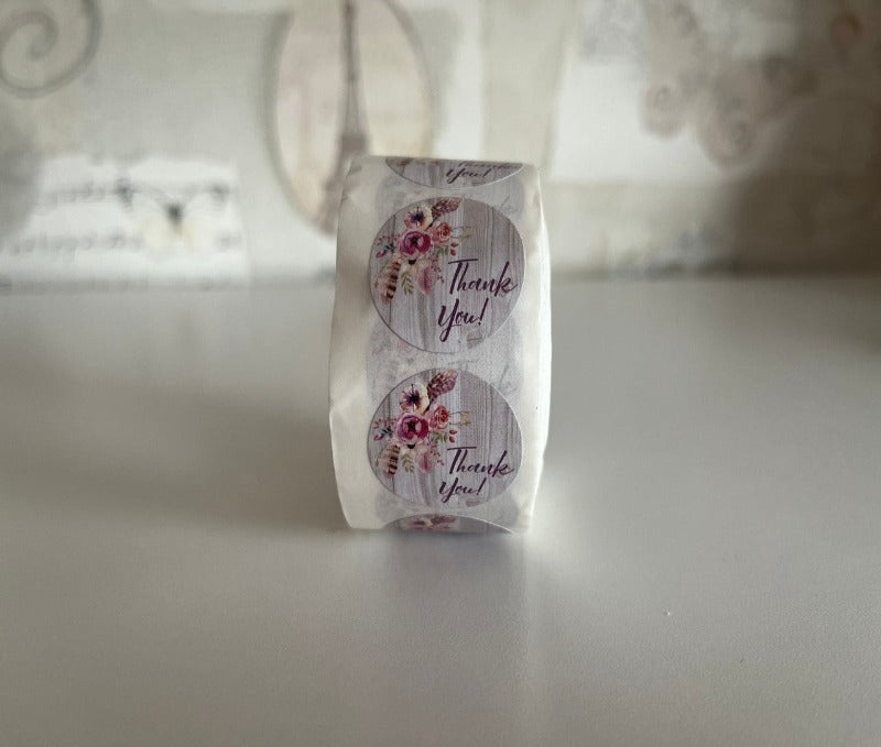 Thank you stickers - grey wood floral