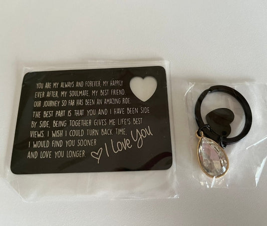 "I love you" metal wallet keepsake card & matching keyring - 25% off