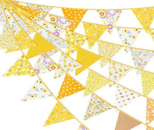 Vintage style fabric bunting 50ft - yellow