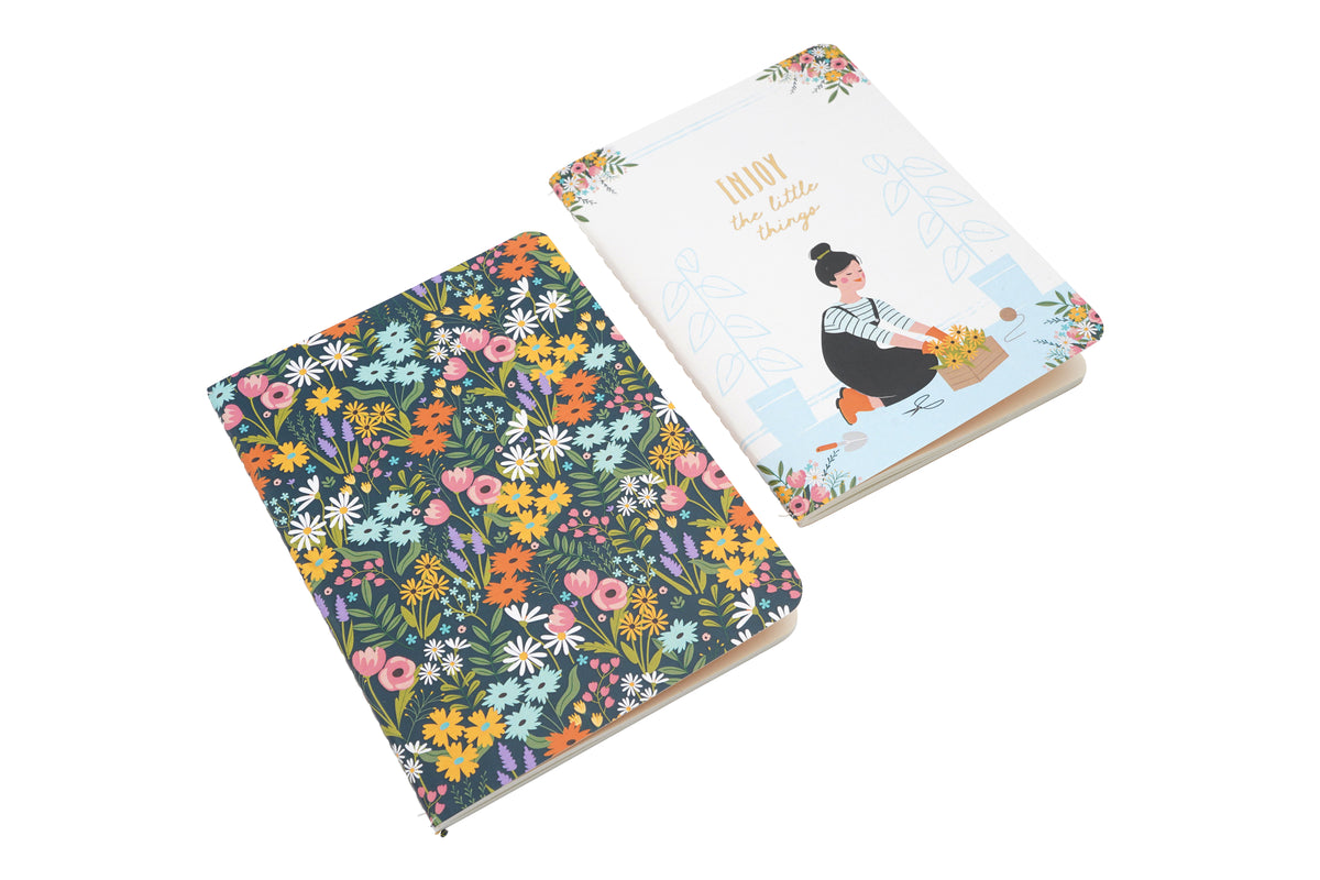 Twin pack of notebooks - enjoy the little things & floral pattern