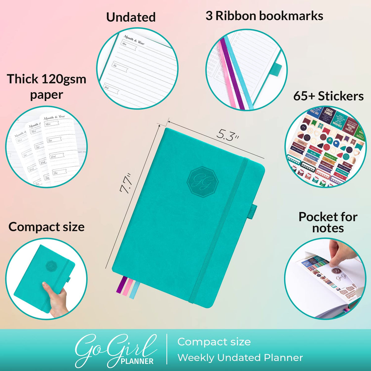Go Girl undated planner with stickers - turquoise