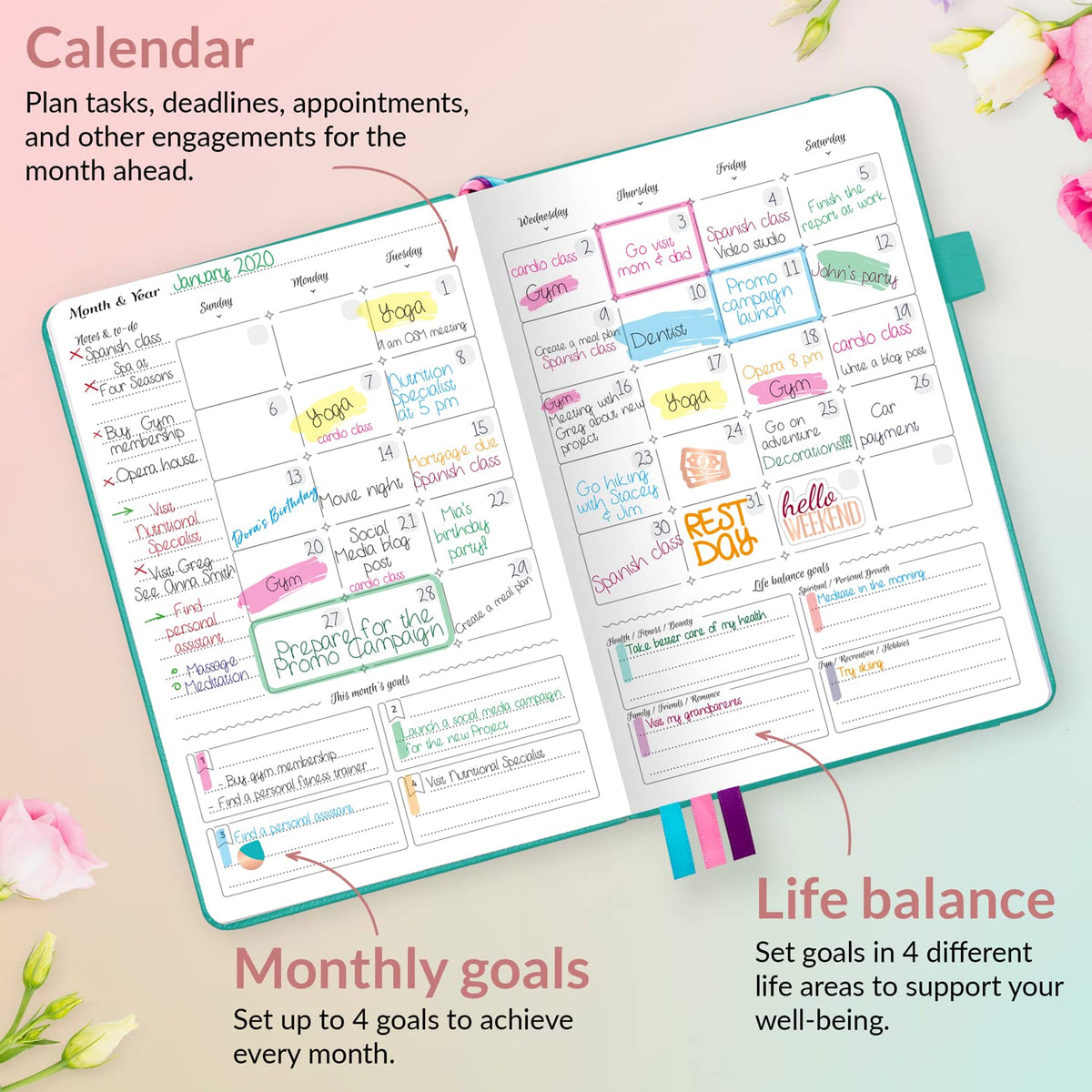 Go Girl undated planner with stickers - turquoise