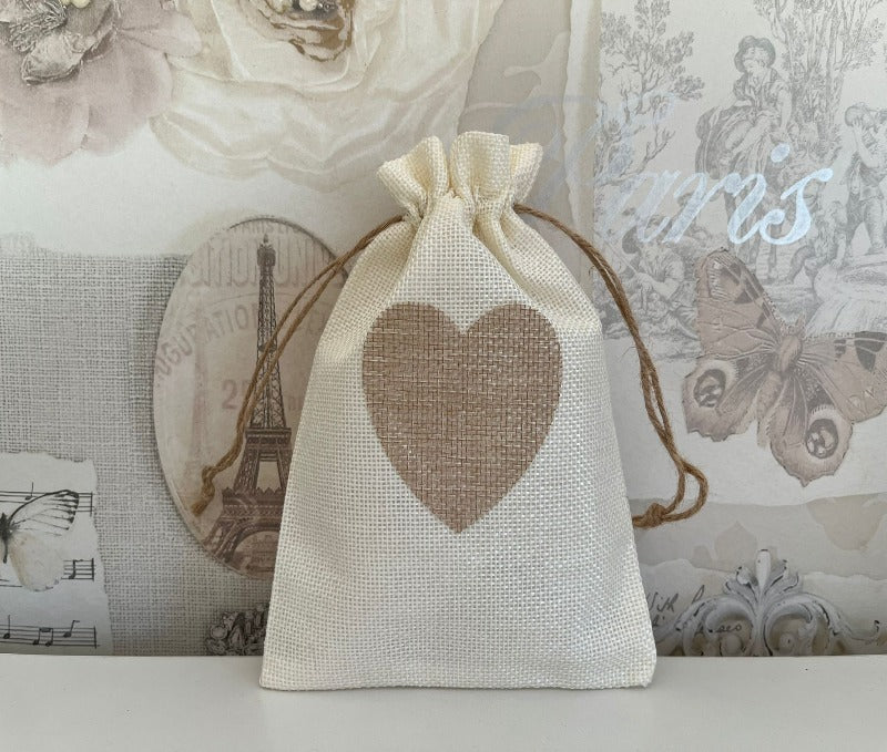 Hessian heart gift bags/pouches - pack of 10