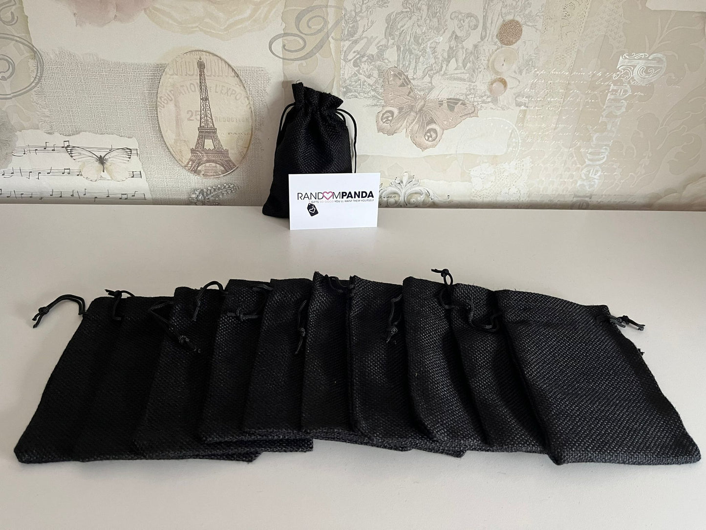 Black Hessian bags size 10 x 14 cm - pack of 10