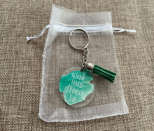 Motivational keyring - work hard dream big