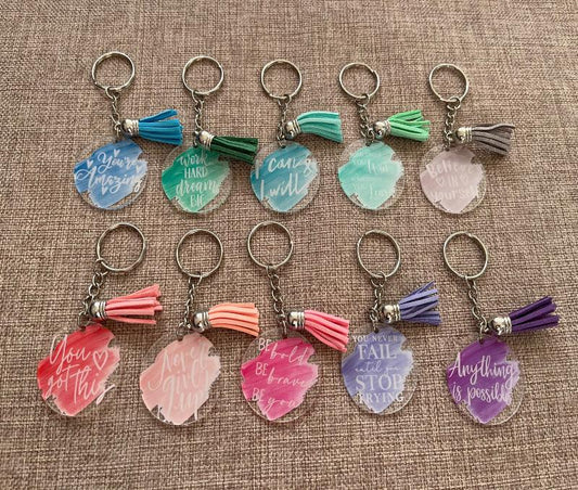 Motivational keyring set of 10 - save 20%