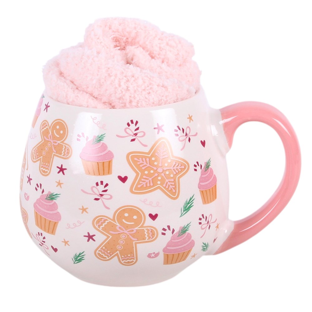 Sugarplum bakery mug and fluffy socks set