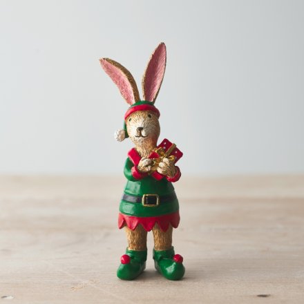 Rabbit dressed as elf decoration