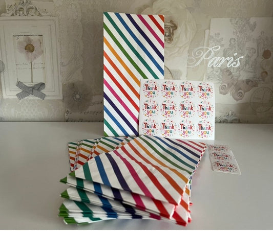 Paper bags - rainbow stripes & thank you stickers (pack of 36)