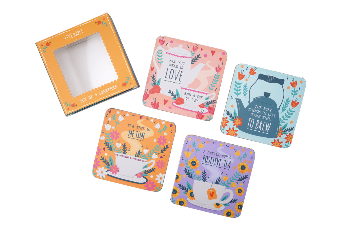 Set of 4 tea theme coasters