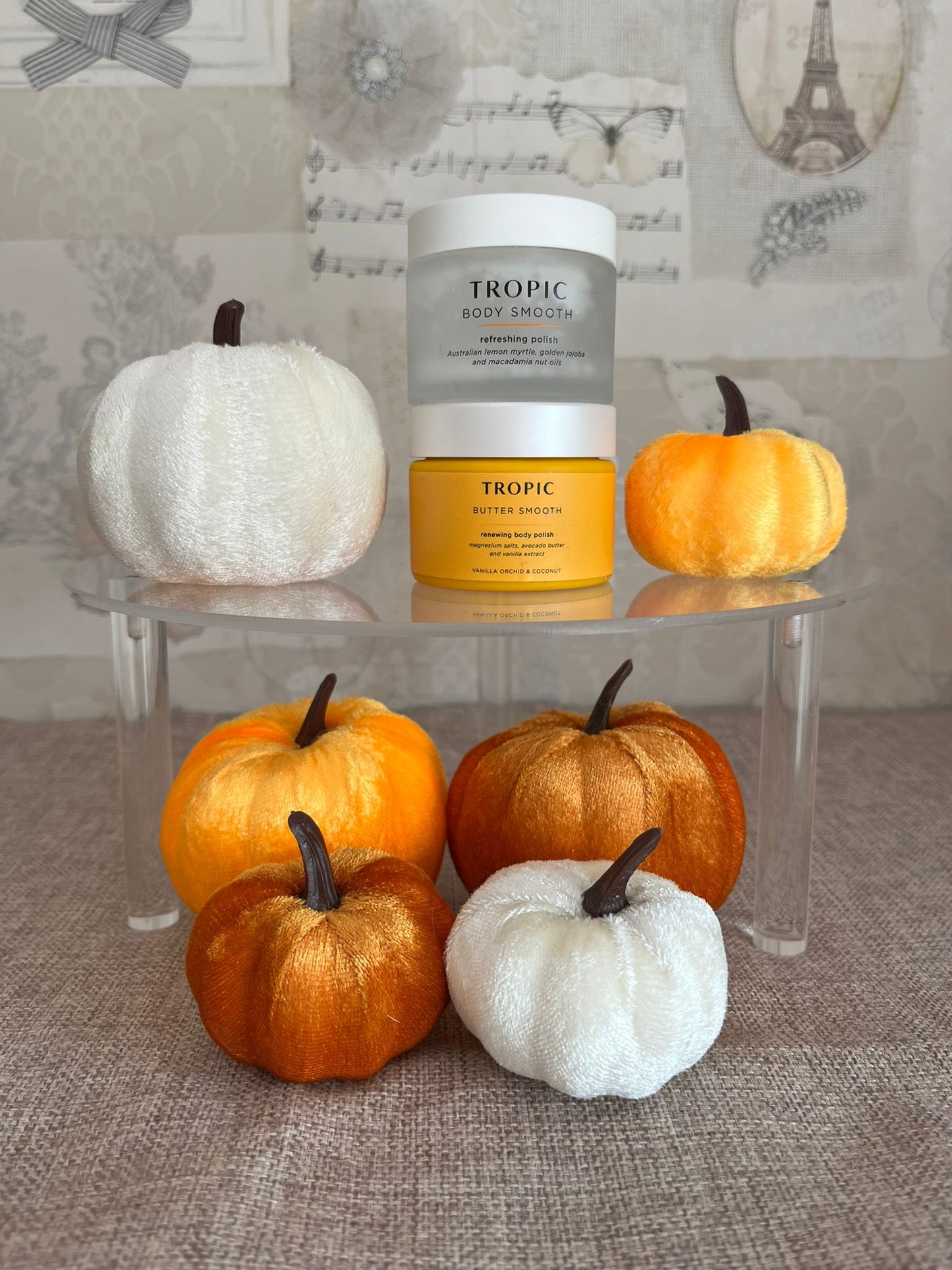 Decorative display velvet pumpkins - set of 6