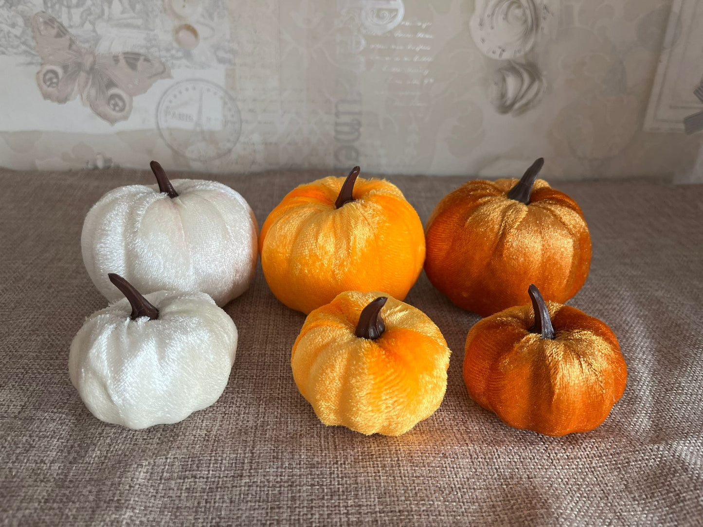 Decorative display velvet pumpkins - set of 6