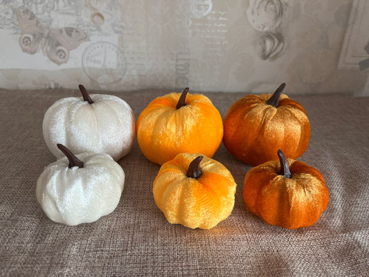 Decorative display velvet pumpkins - set of 6
