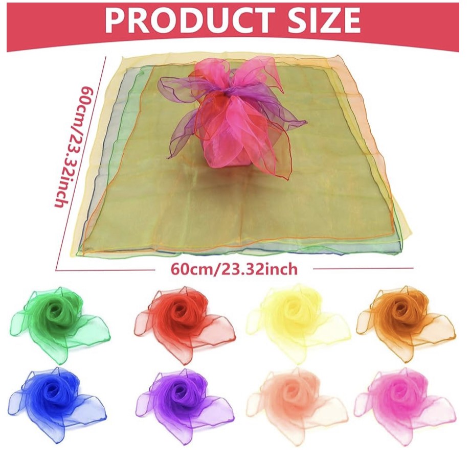 Set of 8 pieces of different colour voile for displays