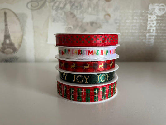 Christmas ribbon - 5 x 5 metres - red mix joy