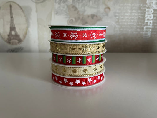 Christmas ribbon - 5 x 5 metres - red and gold